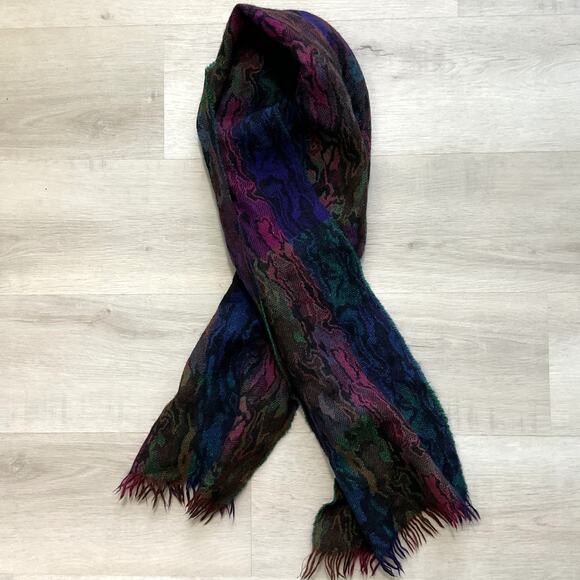Womens Fringed Oil Slick style Snakeskin print scarf rectangle 62 x 13 - Picture 2 of 7